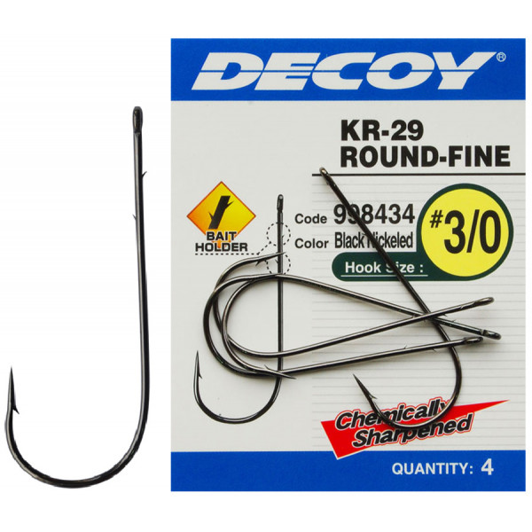 Крючок Decoy KR-29 WORM ROUND-FINE #1, 5 шт.