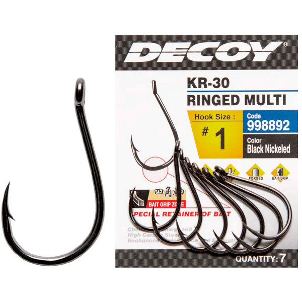 Крючок Decoy KR-30 RINGED MULTI #2, 7 шт