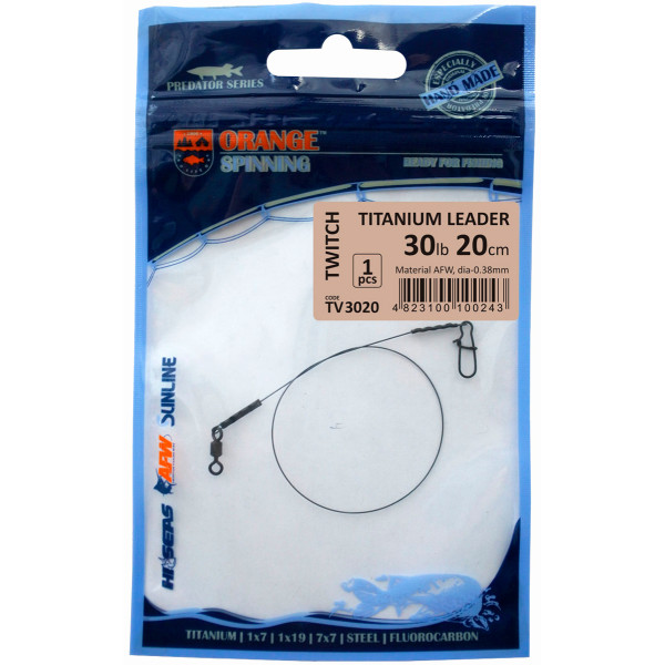 Повідець Ukrspin Orange Spinning титан AFW з вертлюгом 23см 9кг(20lb)/0.35 мм