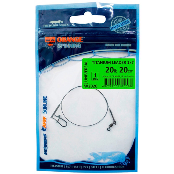 Поводок UKRSPIN Orange Spinning титан 1x7 20см 10кг(20lb)/0.39мм