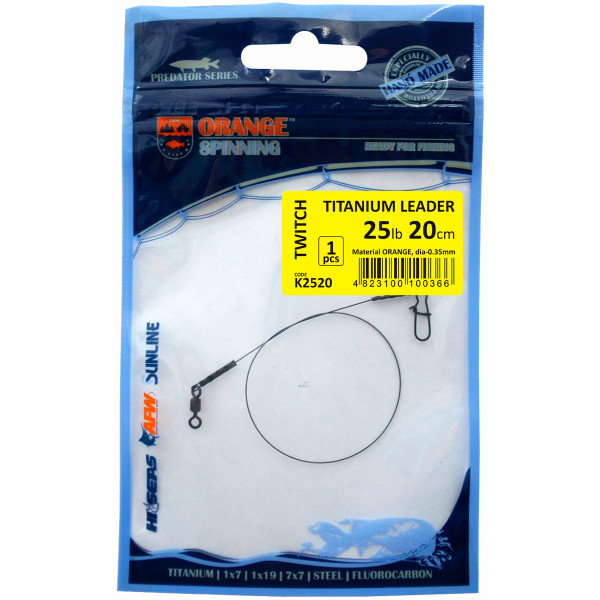 Повідець Ukrspin Orange Spinning титан з вертлюгом 25см 24кг(50lb)/0.5 мм