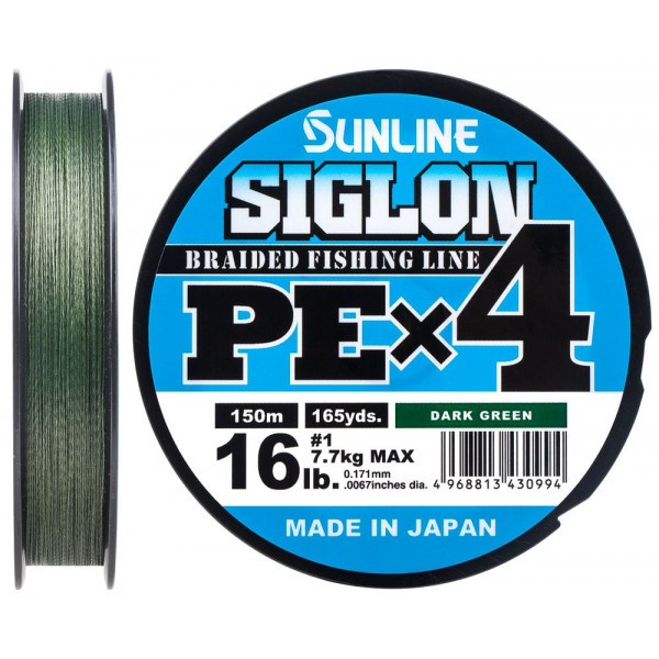 Шнур Sunline Siglon PE х4 150m (темн-зел.) #0.2/0.076 mm 3lb/1.6 kg