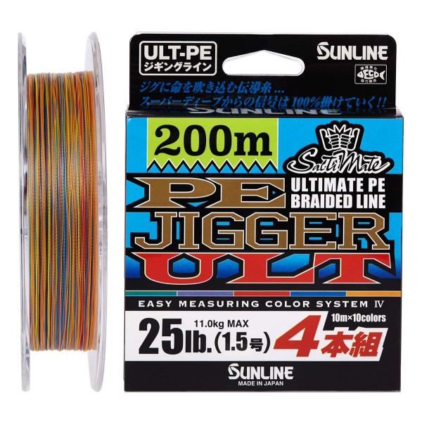 Шнур Sunline PE-Jigger ULT 200m (multicolor) #2.0/0.235mm 35lb/15.5kg