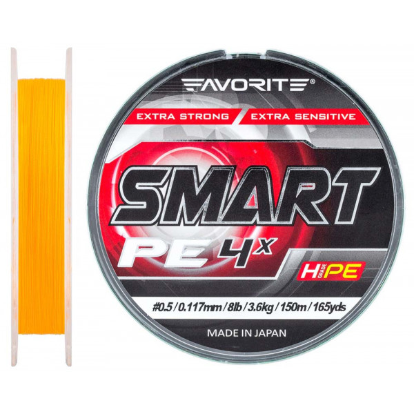 Шнур Favorite Smart PE 4x 150м (оранж.) #0.5/0.117мм 3.6кг/8lb