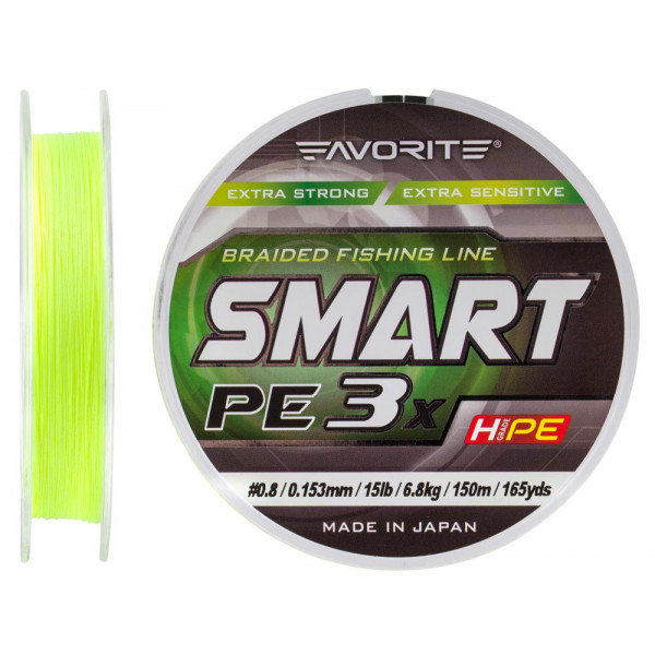 Шнур Favorite Smart PE 3x 150м (fl.yellow) #0.8/0.153mm 15lb/6.8kg