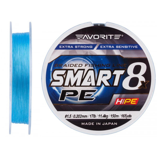 Шнур Favorite Smart PE 8x 150м (sky blue) #1.5/0.202mm 17lb/11.4kg