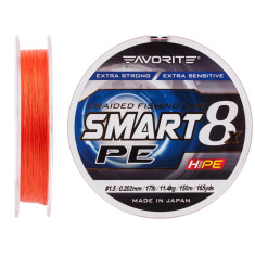 Шнур Favorite Smart PE 8x 150м (red orange) #1.5/0.202mm 17lb/11.4kg Шнур Favorite Smart PE 8x 150м (red orange) #1.5/0.202mm 17lb/11.4kg