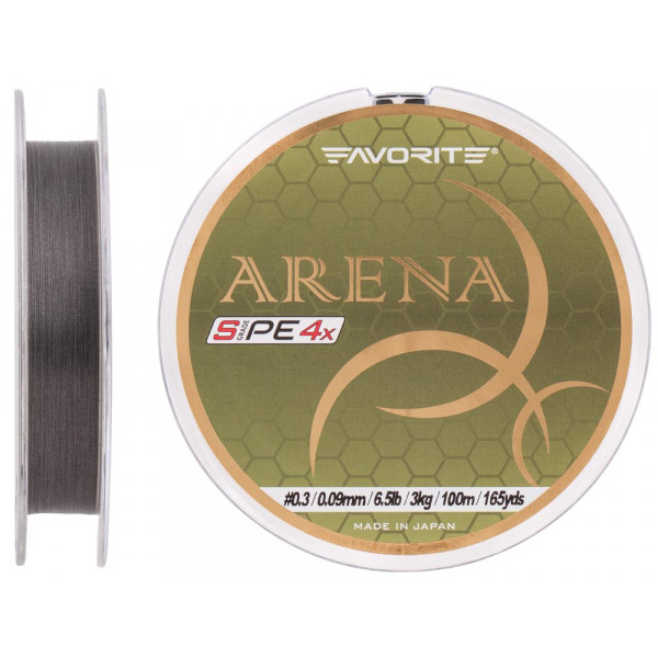 Шнур Favorite Arena PE 4x 100m (silver gray) #0.3/0.09mm 6.5lb/3kg