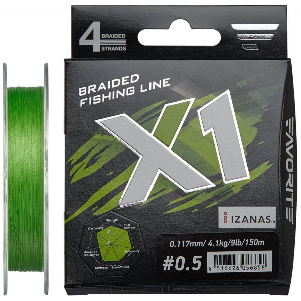 Шнур Favorite X1 PE 4x 150m (l.green) #0.5/0.117mm 9lb/4.1kg