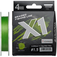 Шнур Favorite X1 PE 4x 150m (l.green) #1.5/0.205mm 25lb/11.4kg Шнур Favorite X1 PE 4x 150m (l.green) #1.5/0.205mm 25lb/11.4kg