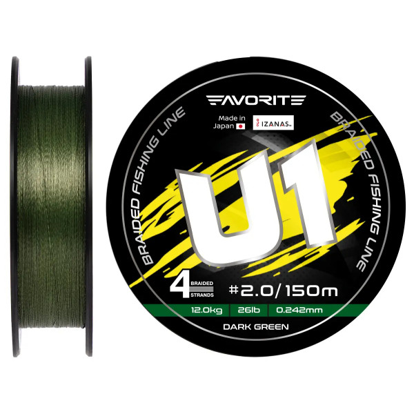 Шнур Favorite U1 PE 4x 150m (dark green) #2.0/0.242mm 26lb/12.0kg
