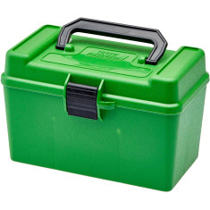 Коробка MTM H50-R-MAG на 50 патронов кал. 7mm Rem Mag; 30-30 Win; 300 Win Mag; 300 Wby Mag; 8x68 S; 338 Win Mag; 375 H&H Mag; 416 Rem Mag и 444 Marlin. Цвет – зеленый.