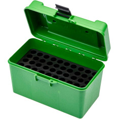 Коробка MTM H50-R-MAG на 50 патронов кал. 7mm Rem Mag; 30-30 Win; 300 Win Mag; 300 Wby Mag; 8x68 S; 338 Win Mag; 375 H&H Mag; 416 Rem Mag и 444 Marlin. Цвет – зеленый.