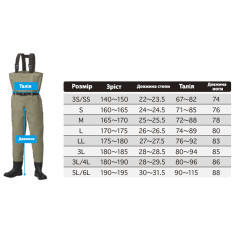 Вейдерси Prox P-Proof Wader Chest/Felt LL (27-27.5 см)