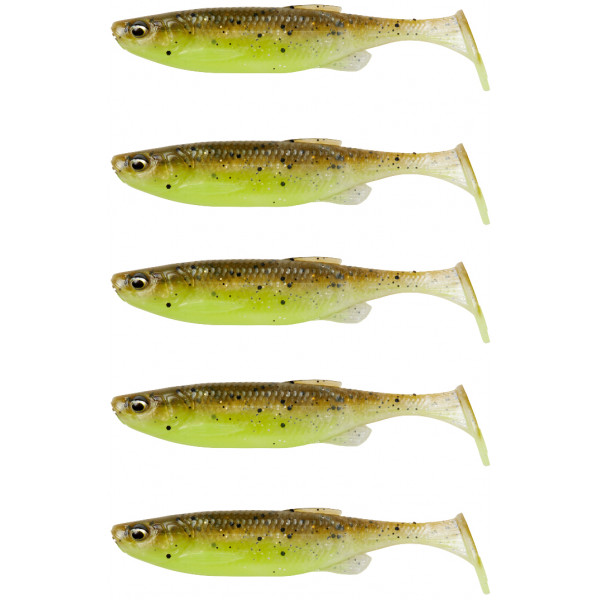 Silicone Savage Gear Fat Minnow T-Tail 130mm 20.0g Green Pearl Yellow (5 pcs/pack)