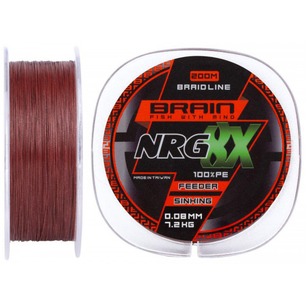 Шнур Brain NRG 8X sinking, 200m, 0.08mm 7.2kg ц:brown