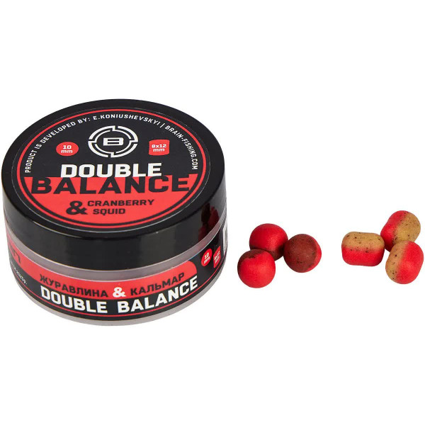 Бойлы Brain Double Balance Cranberry & Squid (клюква + кальмар) 12+10х14mm