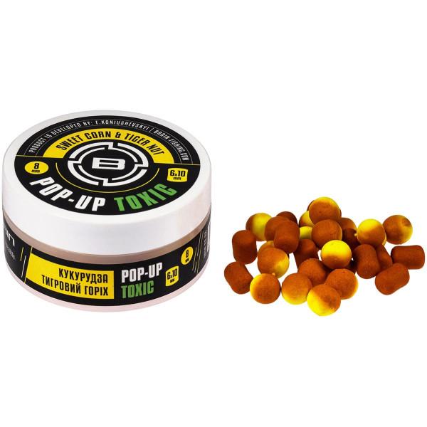 Бойлы Brain Toxic Pop-Up Sweet Corn & Tiger Nut (кукуруза + тигровый орех) 10mm + 8x12mm 34g