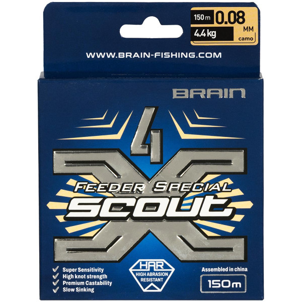 Шнур Brain Scout 4X 150m (camo) 0.080mm 4.4kg