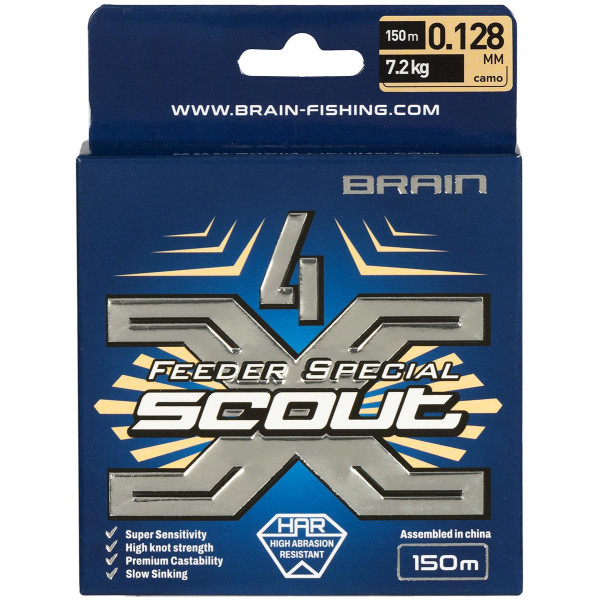 Шнур Brain Scout 4X 150m (camo) 0.128mm 7.2kg