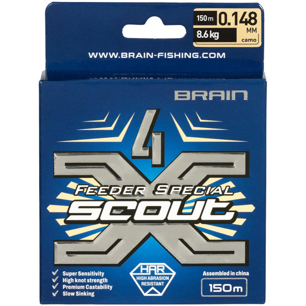 Шнур Brain Scout 4X 150m (camo) 0.148mm 8.6kg