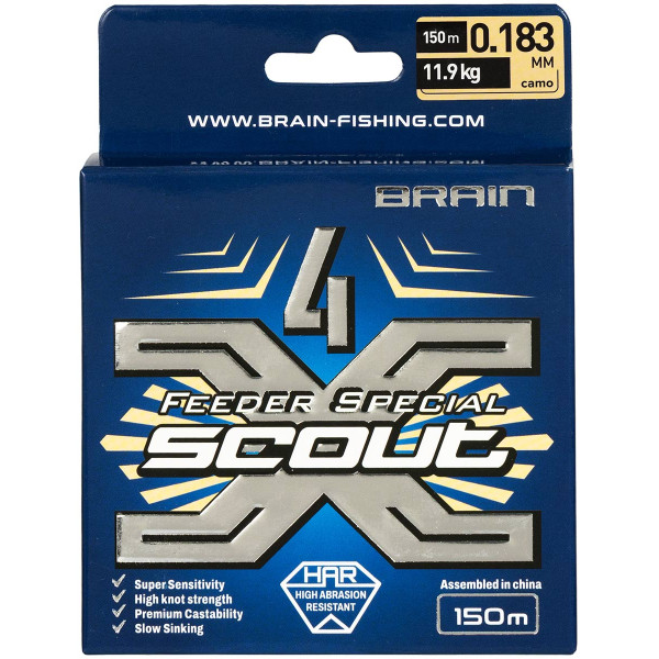 Шнур Brain Scout 4X 150m (camo) 0.183мм 11.9kg