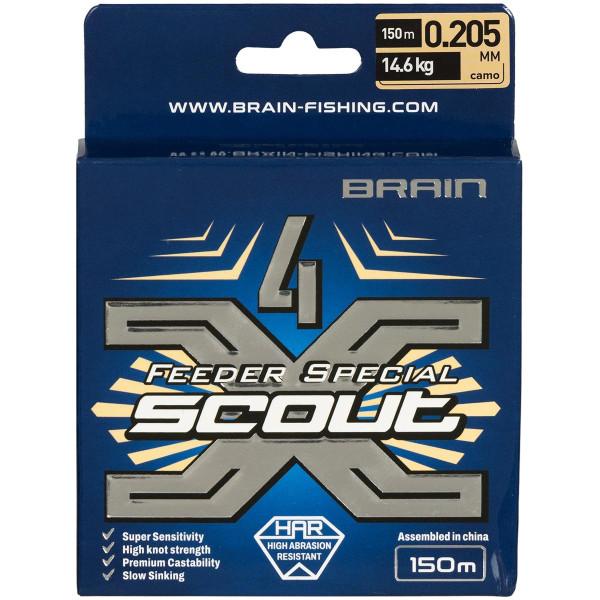 Шнур Brain Scout 4X 150m (camo) 0.205мм 14,6kg