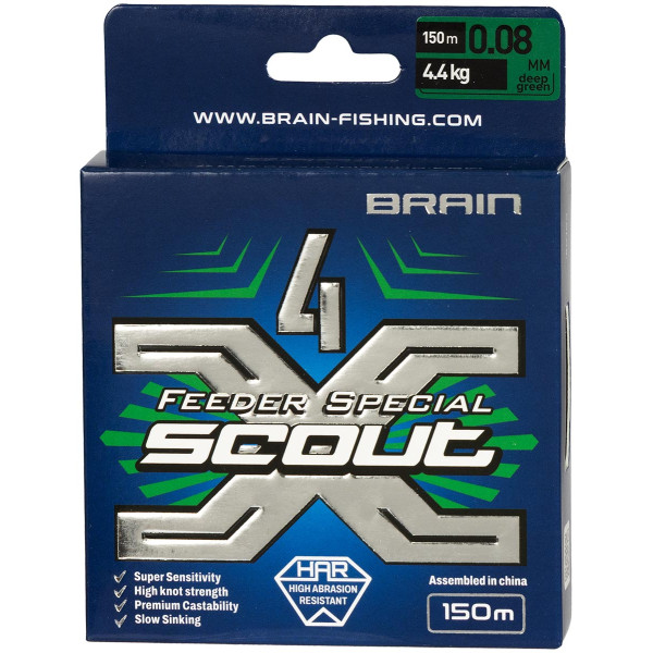 Шнур Brain Scout 4X 150m (deep green) 0.080mm 4.4kg