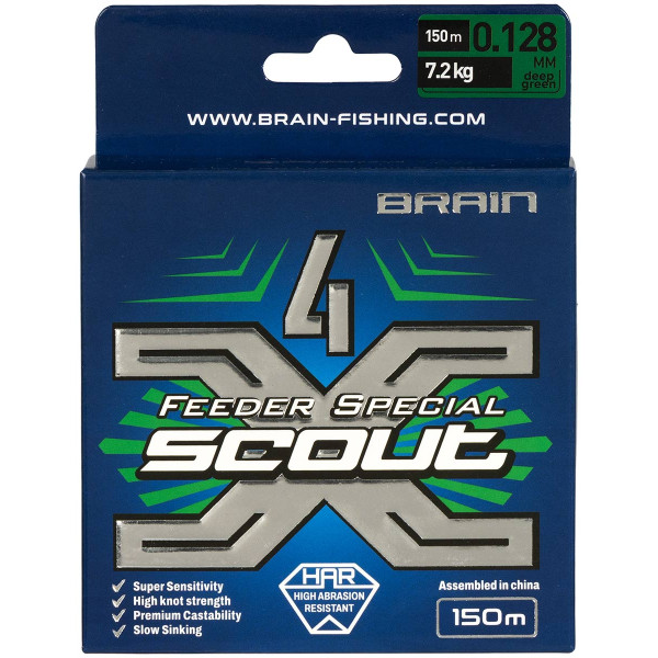 Шнур Brain Scout 4X 150m (deep green) 0.128mm 7.2kg