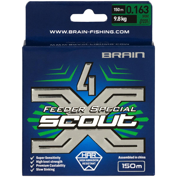 Шнур Brain Scout 4X 150m (deep green) 0.163mm 9.8kg