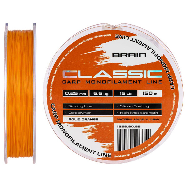 Леска Brain Classic Carp Line (solid orange) 300m 0.25mm 15lb 6.6kg