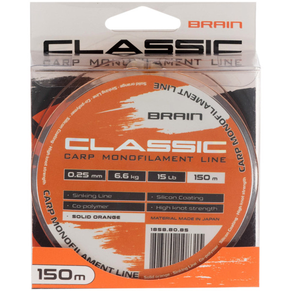 Леска Brain Classic Carp Line (solid orange) 150m 0.25mm 15lb 6.6kg
