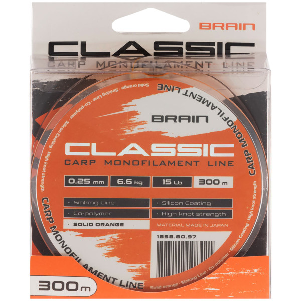 Леска Brain Classic Carp Line (solid orange) 300m 0.25mm 15lb 6.6kg