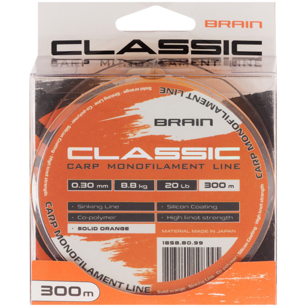 Леска Brain Classic Carp Line (solid orange) 300m 0.30mm 20lb 8.8kg