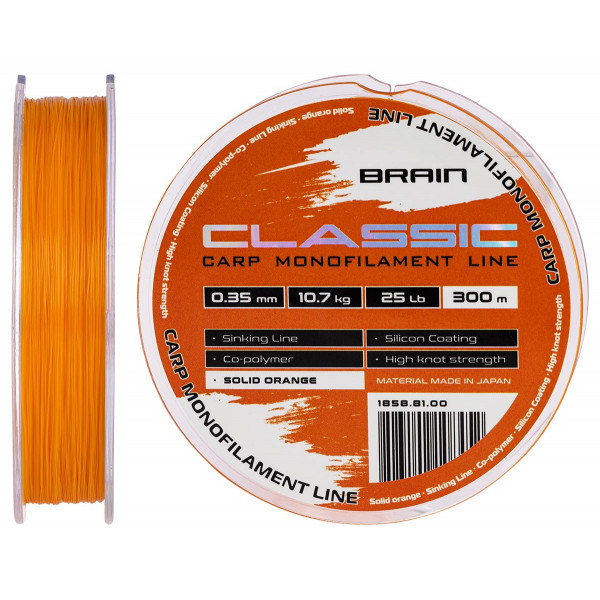 Леска Brain Classic Carp Line (solid orange) 300m 0.35mm 25lb 10.7kg