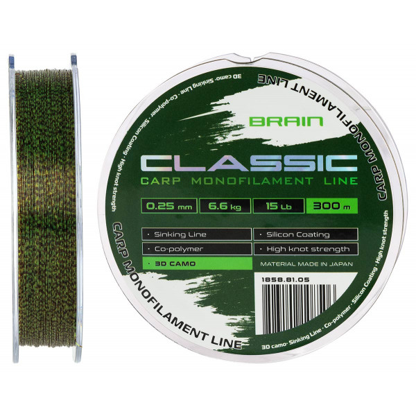 Леска Brain Classic Carp Line 3D (camo) 300m 0.25mm 15lb 6.6kg