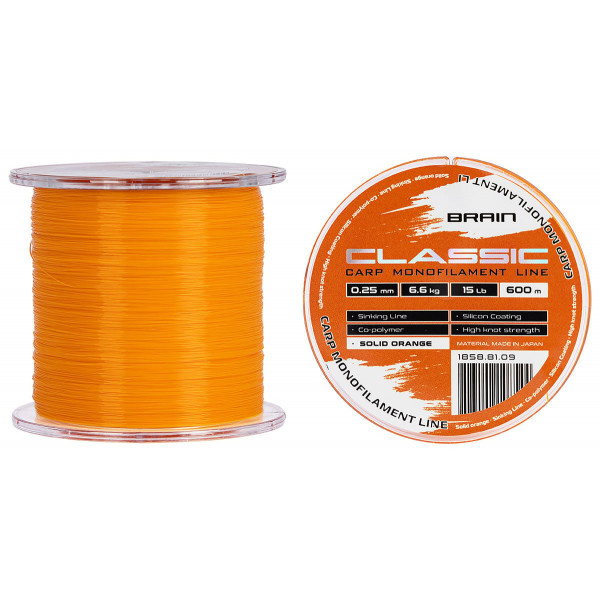 Line Brain Classic Carp Line (solid orange) 600m 0.25mm 15lb 6.6kg