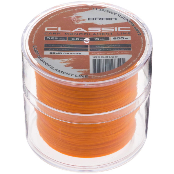 Леска Brain Classic Carp Line (solid orange) 600m 0.25mm 15lb 6.6kg