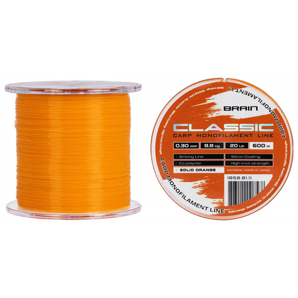 Line Brain Classic Carp Line (solid orange) 600m 0.30mm 20lb 8.8kg