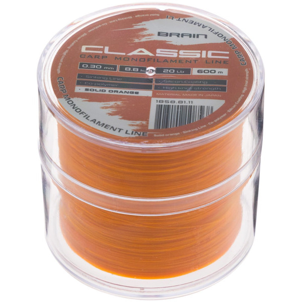 Леска Brain Classic Carp Line (solid orange) 600m 0.30mm 20lb 8.8kg