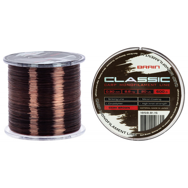 Леска Brain Classic Carp Line (dark brown) 600m 0.30mm 20lb 8.8kg