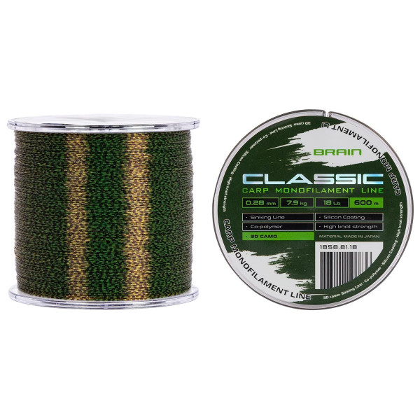 Леска Brain Classic Carp Line 3D (camo) 600m 0.28mm 18lb 7.9kg