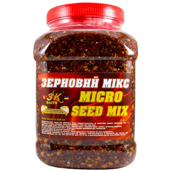 Зерновая смесь 3KBaits Зерновий Микс Micro Seed Mix (натуральний) ведро/банка 3л