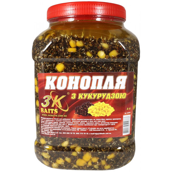 Зерновая смесь 3KBaits Конопля з кукурудзою (70/30) банка 3л