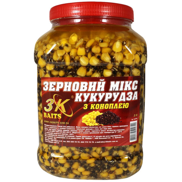 Зерновая смесь 3KBaits Зерновий Мікс Кукурудза (з коноплею) банка 3л