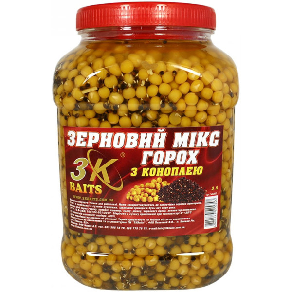 Зерновая смесь 3KBaits Зерновий Мікс Горох (з коноплeю) банка 3л