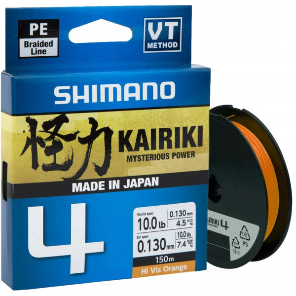 Шнур Shimano Kairiki 4 PE (Hi-Vis Orange) 150m 0.06mm 4.4kg