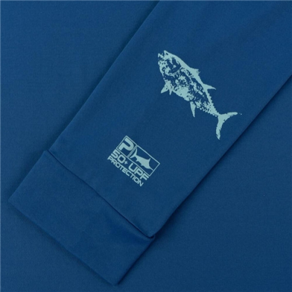 Реглан Pelagic Aquatek Hooded Fishing Shirt - Gyotaku. XL. Smokey blue