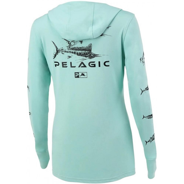 Реглан Pelagic Ultratek Hooded Fishing Shirt Gyotaku - Women`s. M. Turquoise