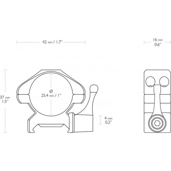 Кільця швидкознімні Hawke Precision Steel. d – 25.4 мм. Low. Weaver/Picatinny